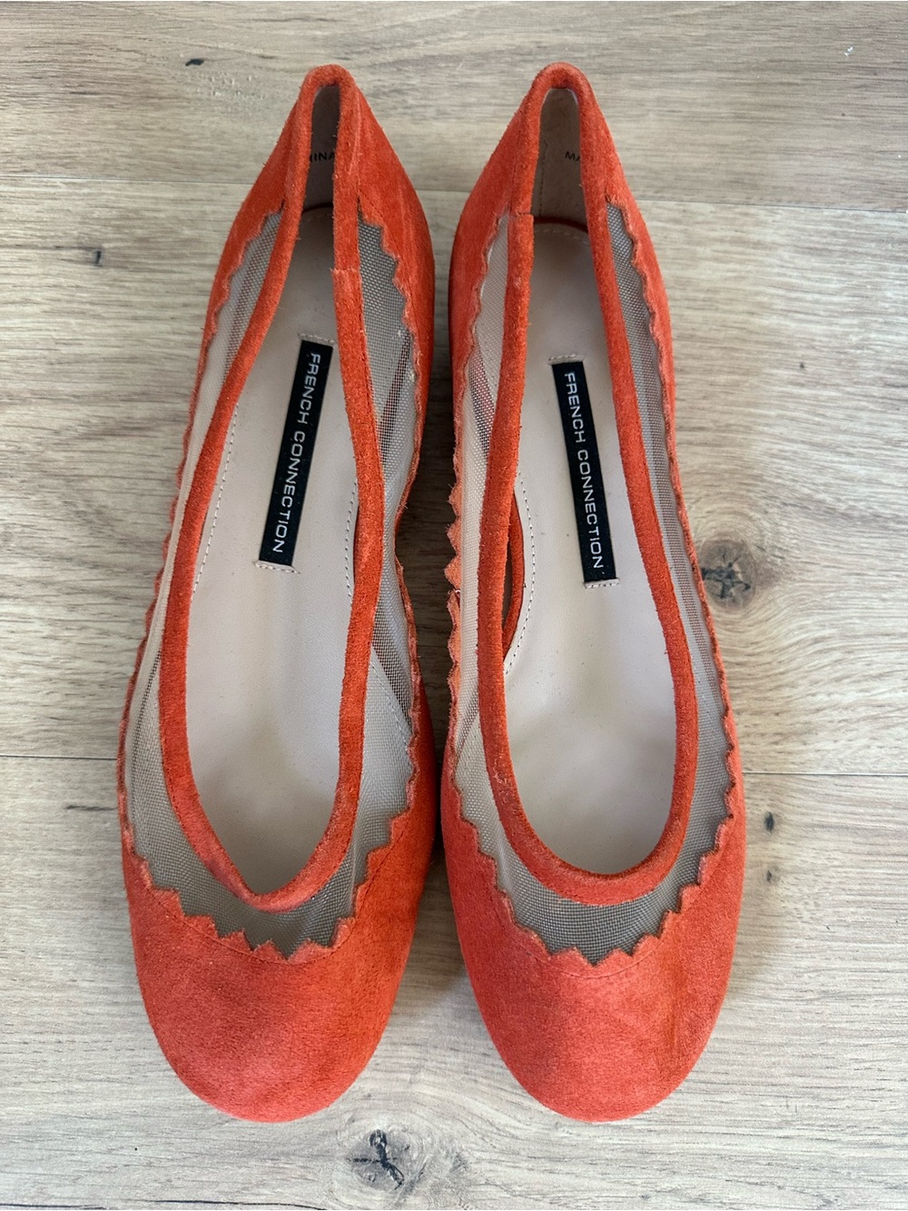 French Connection - Orange Suede Scalloped Ballet Flats - Size 38